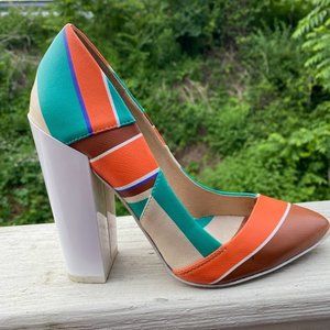 ALDO Orange Teal White Brown Rise Ostwald Helgason Pumps, Size 6US, 36EUR, 3UK